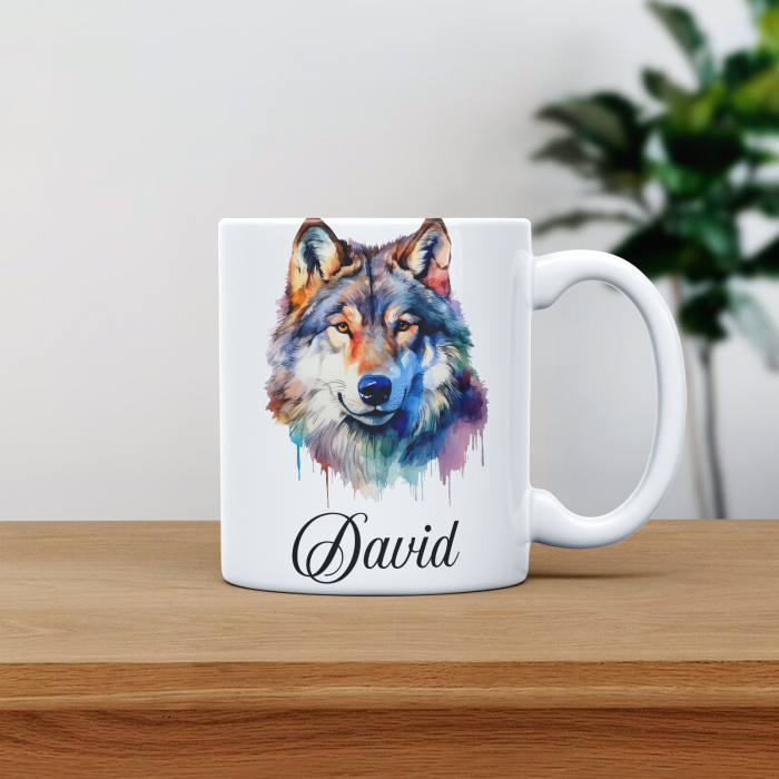 Cana personalizata cu poza si nume Lup multicolor portret [1]