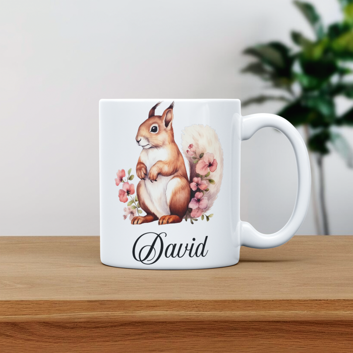 Cana personalizata cu poza si nume Veverita flori primavara [1]