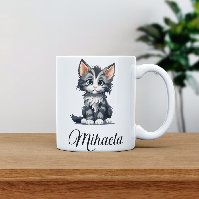 Cana personalizata cu poza si nume Pisica gri pufoasa [1]