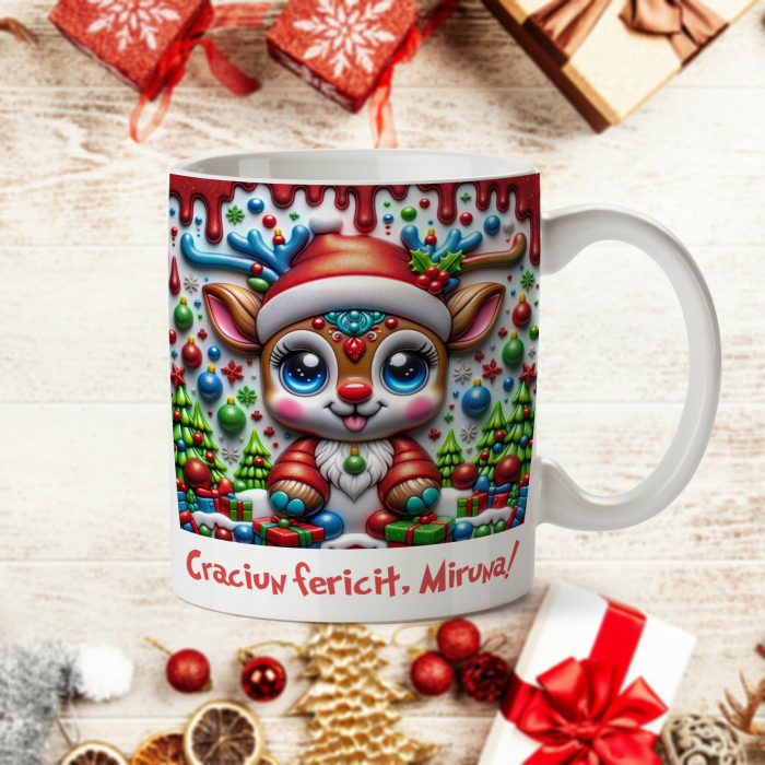 Cana personalizata cu nume de Craciun Ren 3D [1]
