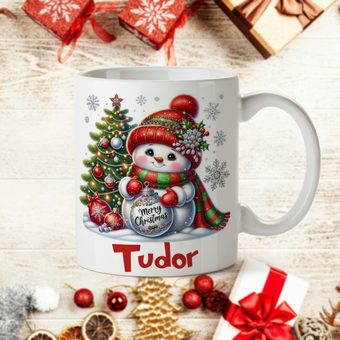 Cana personalizata cu nume de Craciun Om de zapada [1]
