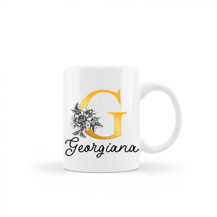 Cana personalizata cu nume model aurie cu flori [1]