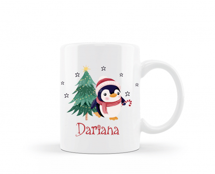 Cana personalizata de Craciun pinguin cu caciulita [3]