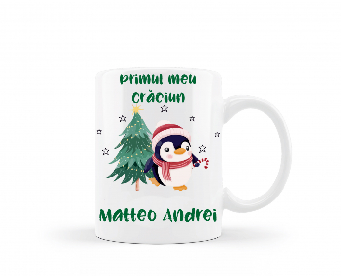 Cana personalizata de Craciun pinguin cu caciulita [2]