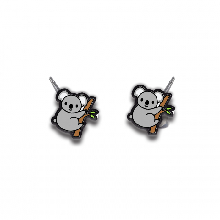 Cercei handmade Koala cu tortite de otel inoxidabil, 12mm [1]