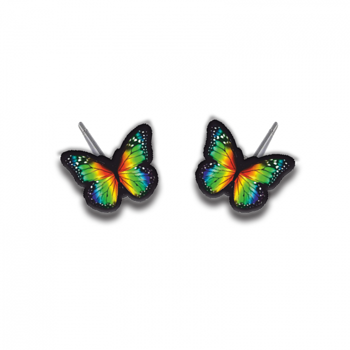 Cercei handmade fluturasi neon cu tortite de otel inoxidabil, 12mm [1]