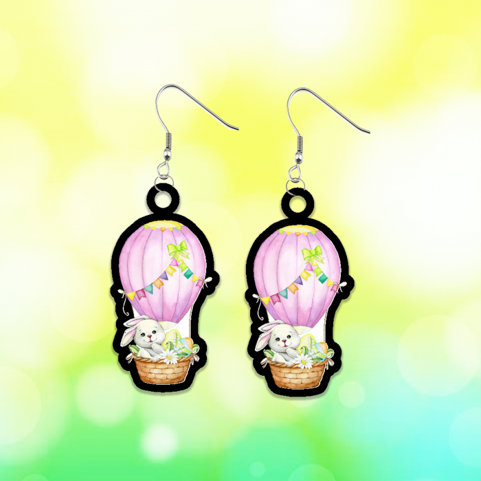 Cercei handmade din lemn model Iepure in balon, 3 cm [1]