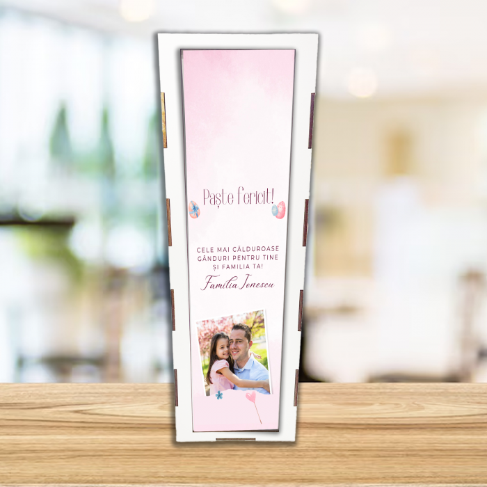 Cutie de vin personalizata cu poza Paste roz [2]