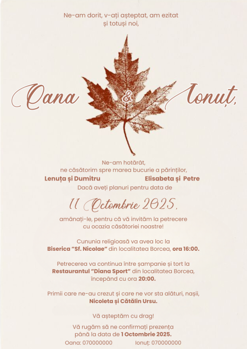 Invitatie nunta personalizata Autumn vibes [2]