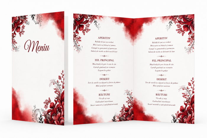 Meniu personalizat de nunta Red flowers [2]