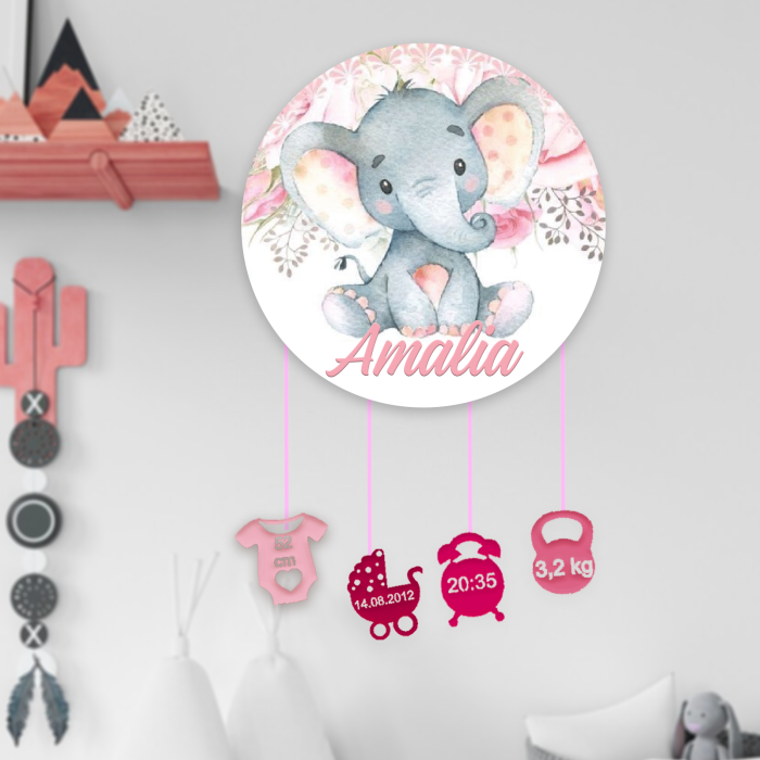 Ornament rotund din lemn personalizat Elephant [1]