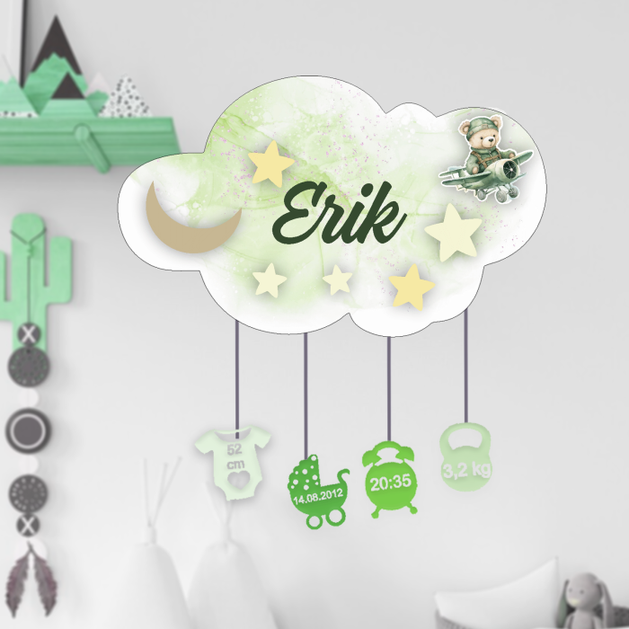 Ornament norisor din lemn personalizat cu nume Green Bear [1]
