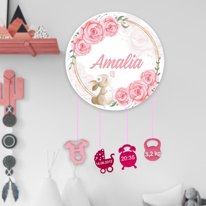 Ornament rotund din lemn personalizat Bunny Star Dream [1]