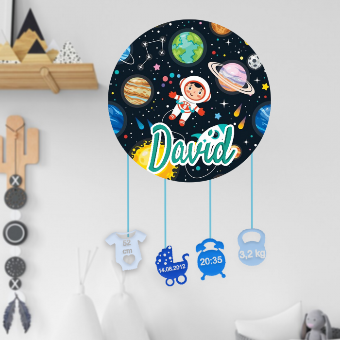 Ornament rotund din lemn personalizat cu nume- Space [1]