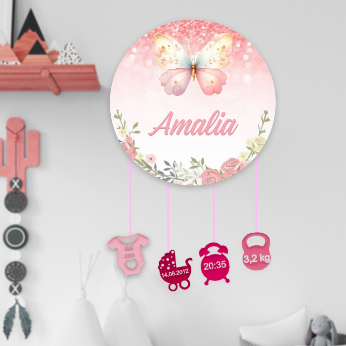 Ornament rotund din lemn personalizat Butterfly Dream Glow [1]