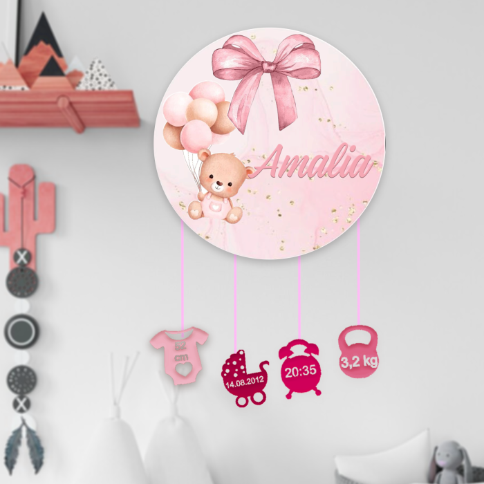 Ornament rotund din lemn personalizat Rose Cloud Light [1]