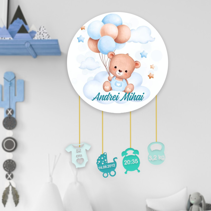 Ornament rotund din lemn personalizat Blue Bear Dream [1]
