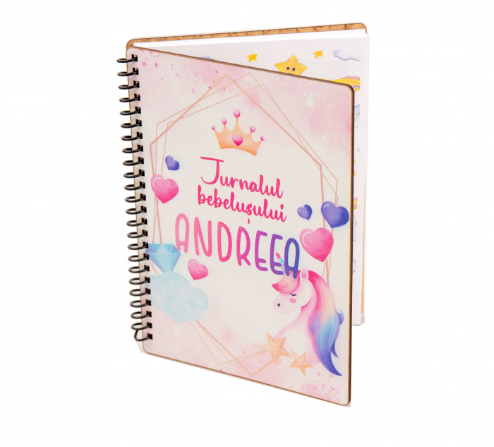 Agenda personalizata din lemn tip planner Jurnalul bebelusului unicorn color [1]
