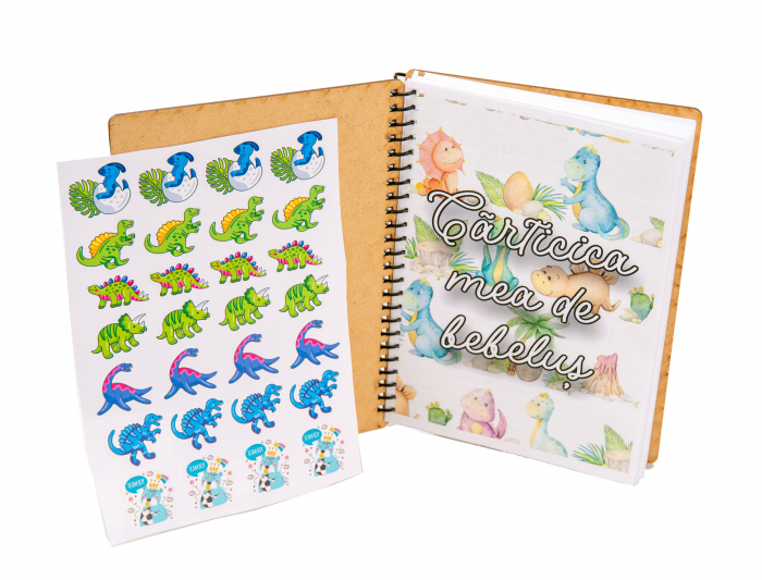 Agenda personalizata din lemn tip planner Jurnalul bebelusului model dinozaur color [3]
