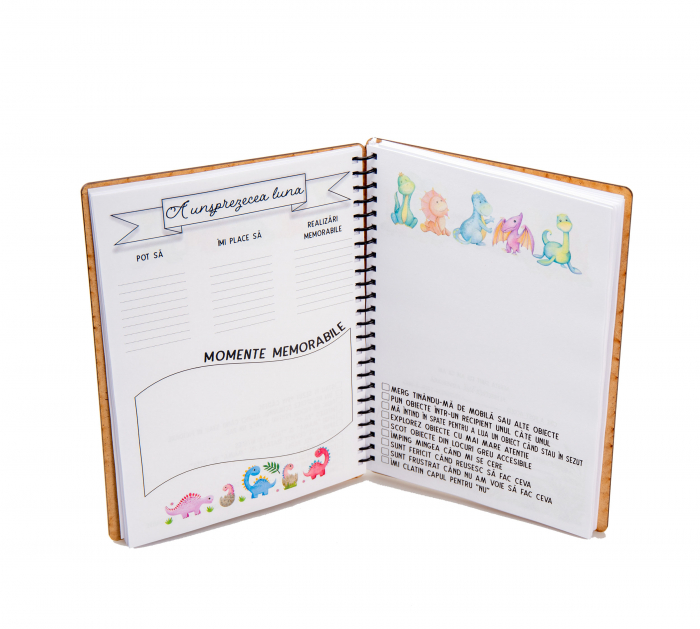 Agenda personalizata din lemn tip planner Jurnalul bebelusului model dinozaur color [4]