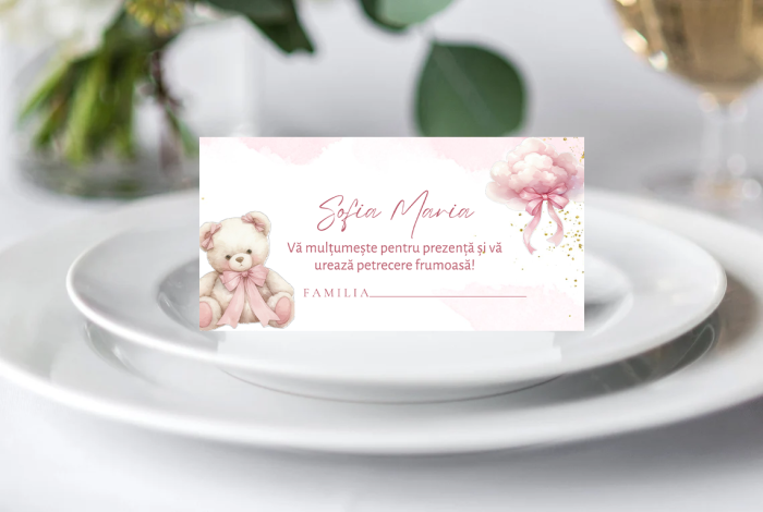Plic bani botez personalizat Pink Bear Dust [1]