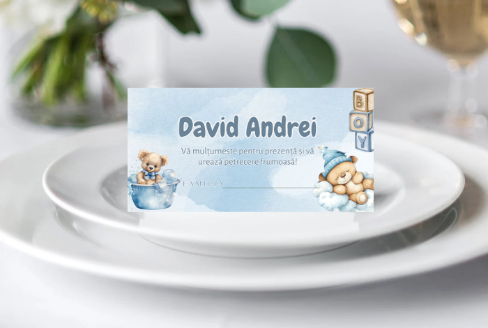 Plic bani botez personalizat Blue Teddy Dream [1]