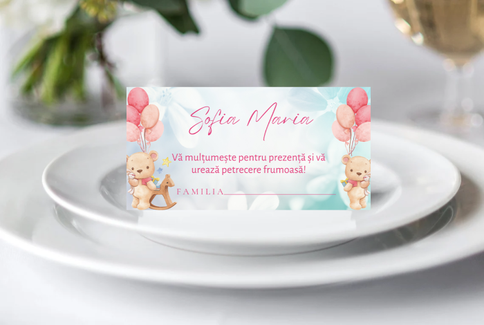 Plic bani botez personalizat Peach Teddy Sparkle [1]