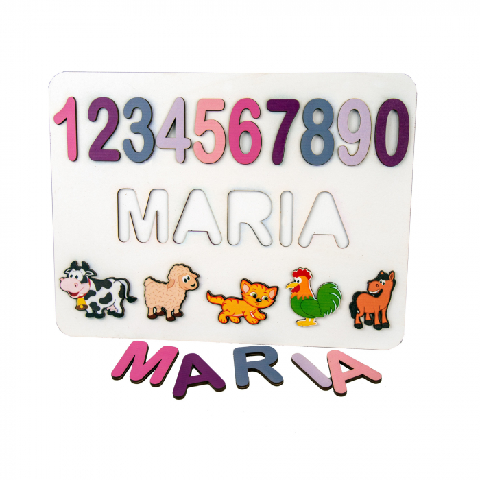 Puzzle personalizat cu nume si cifre model animale ferma incastru [3]