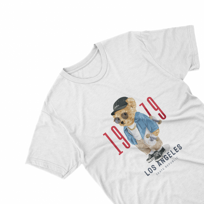 Tricouri personalizate cu ursulet Skate republic alb [1]