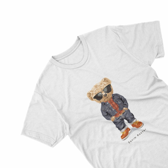Tricouri personalizate cu ursulet Denim Monster alb [1]