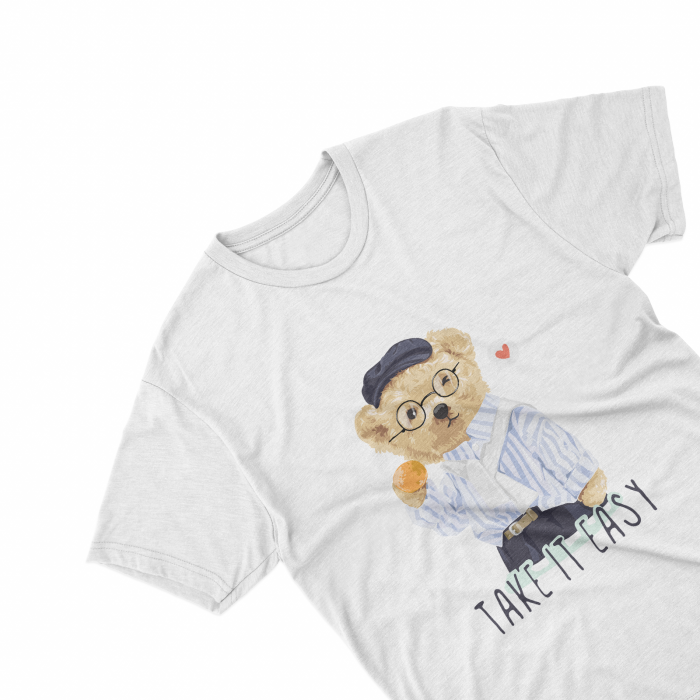 Tricouri personalizate cu ursulet Take it easy alb [1]