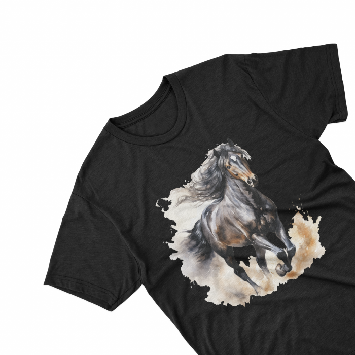 Tricouri personalizate cu poza Cal Watercolor negru [2]