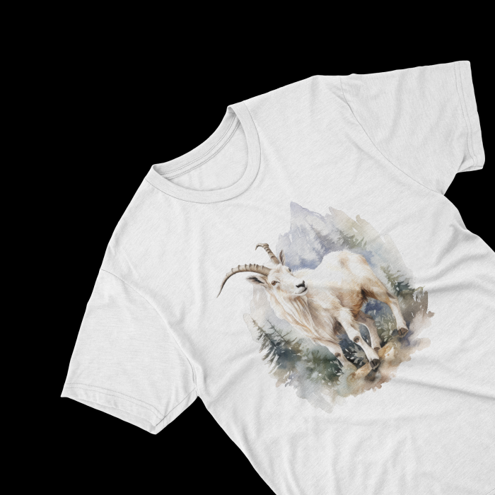 Tricouri personalizate cu poza Capra de munte Watercolor peisaj din munti [2]