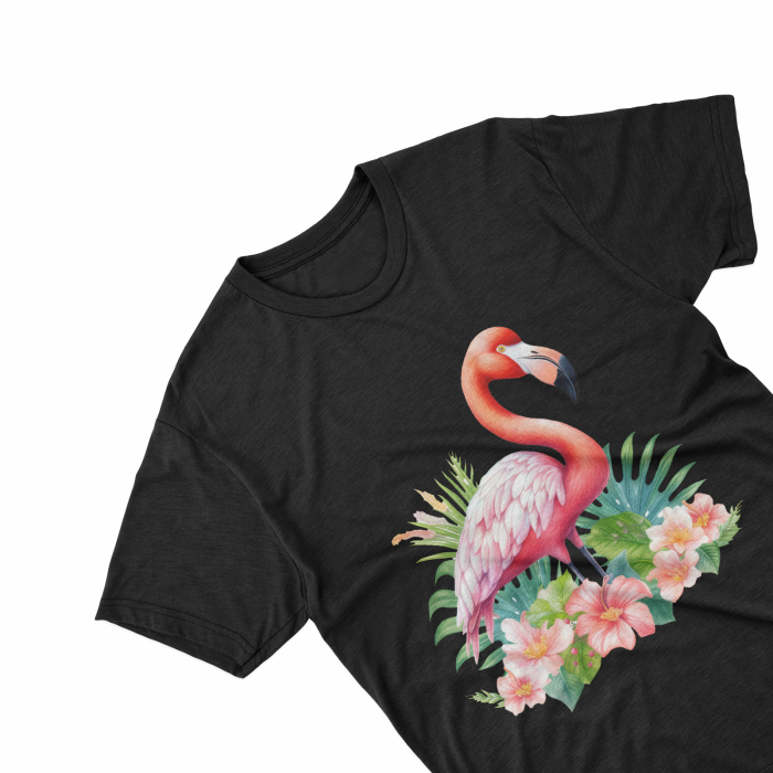 Tricouri personalizate cu poza Flamingo Watercolor flori roz [2]
