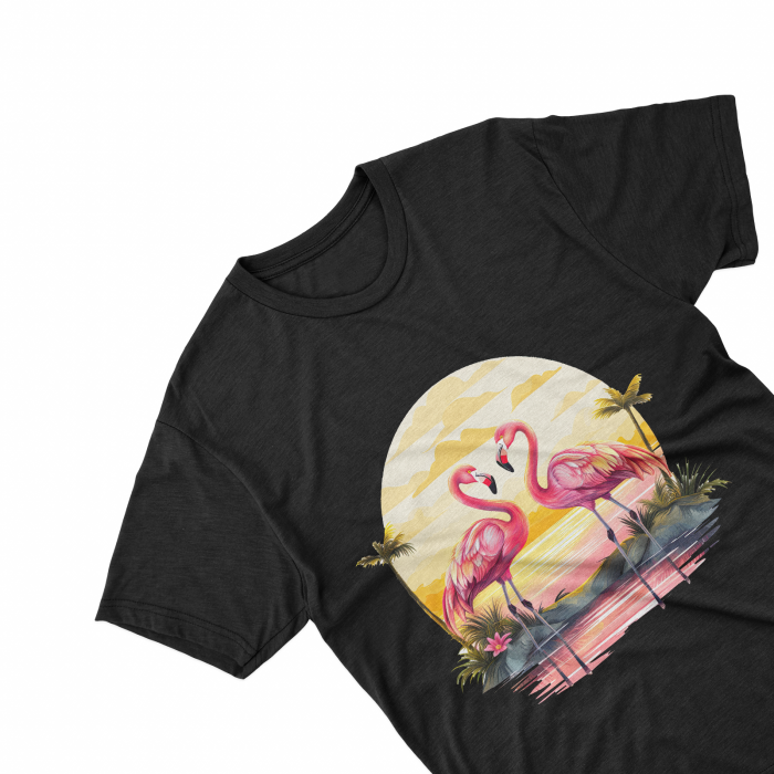Tricouri personalizate cu poza Flamingo Watercolor love sunset [1]