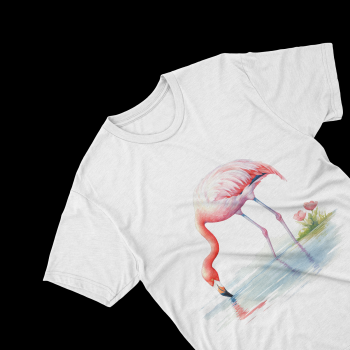 Tricouri personalizate cu poza Flamingo Watercolor drinking water [2]