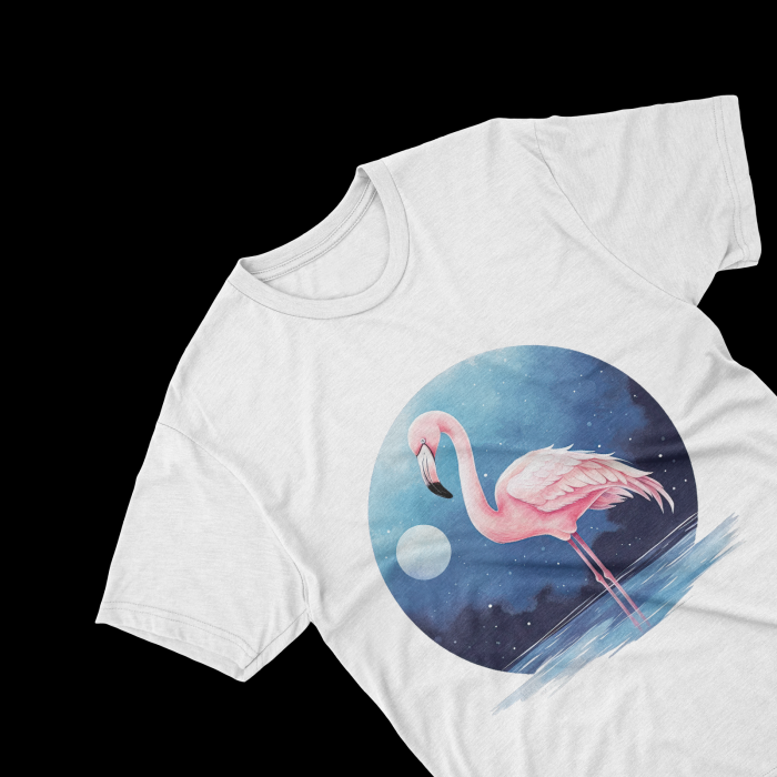 Tricouri personalizate cu poza Flamingo Watercolor in lac noaptea [1]