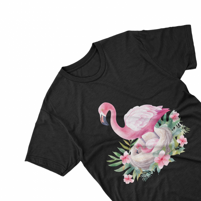 Tricouri personalizate cu poza Flamingo Watercolor cuib cu pui [1]