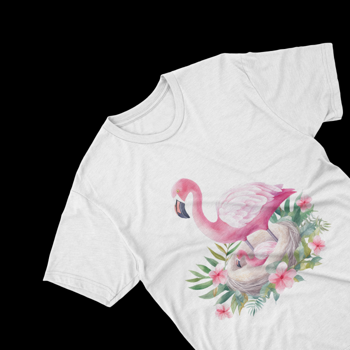 Tricouri personalizate cu poza Flamingo Watercolor cuib cu pui [2]