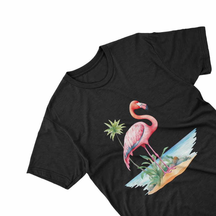 Tricouri personalizate cu poza Flamingo Watercolor palmier [2]