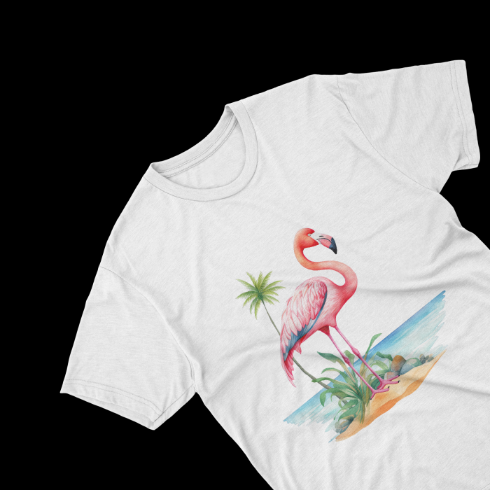 Tricouri personalizate cu poza Flamingo Watercolor palmier [1]