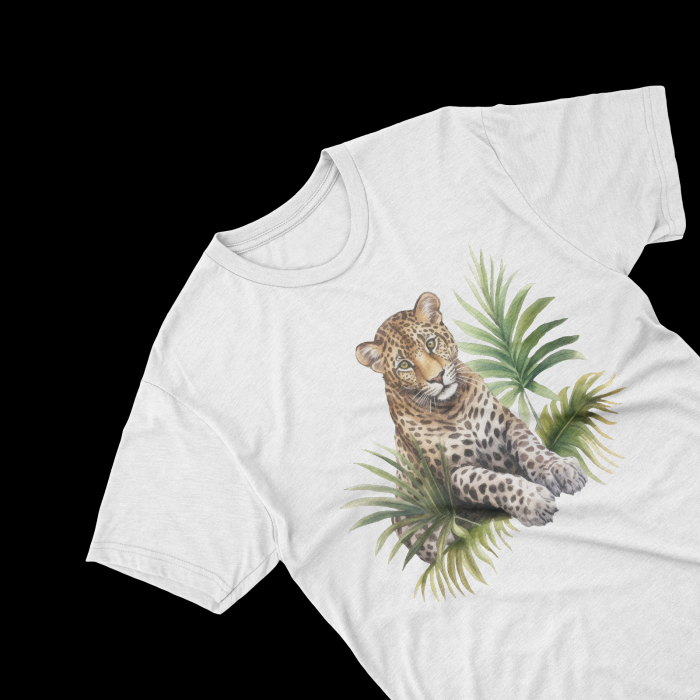 Tricouri personalizate cu poza Leopard Watercolor in vegetatie [2]