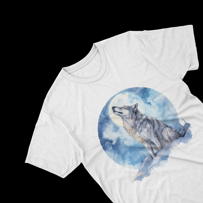 Tricouri personalizate cu poza Lup Watercolor moon [2]