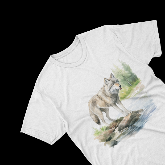 Tricouri personalizate cu poza Lup Watercolor la rau [1]
