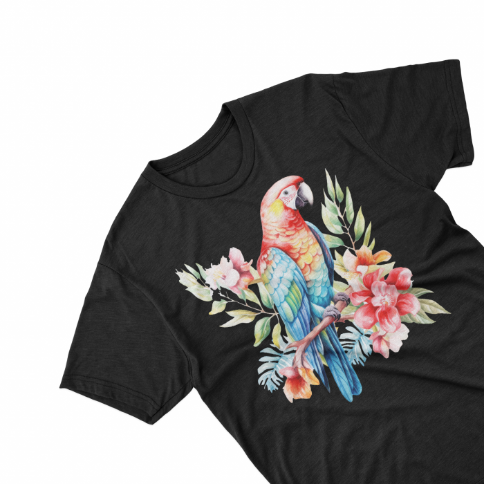Tricouri personalizate cu poza Papagal Watercolor rosu cu flori [1]