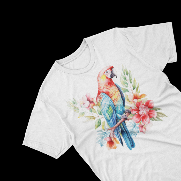 Tricouri personalizate cu poza Papagal Watercolor rosu cu flori [2]