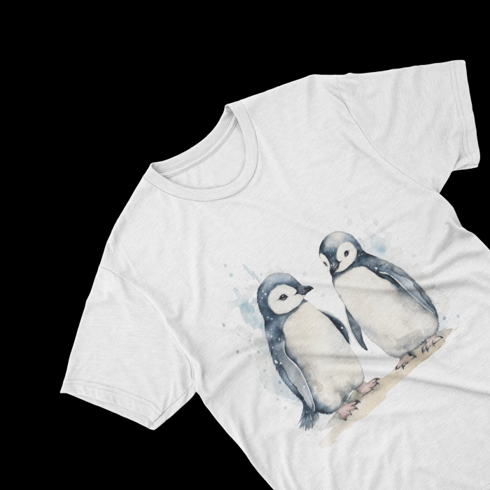 Tricouri personalizate cu poza Pinguin Watercolor doi pui [2]
