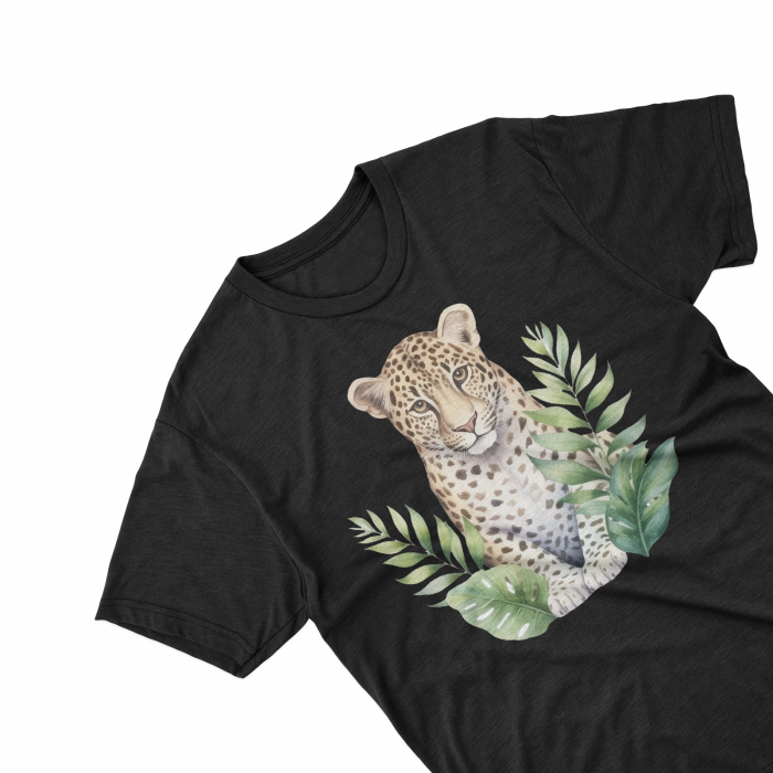 Tricouri personalizate cu poza Leopard Watercolor in frunze [2]