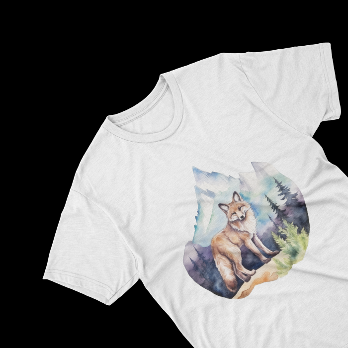 Tricouri personalizate cu poza Vulpe Watercolor peisaj de munte [2]