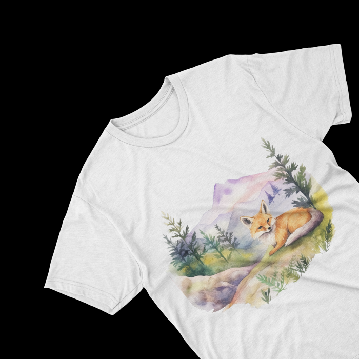Tricouri personalizate cu poza Vulpe Watercolor peisaj montan [1]